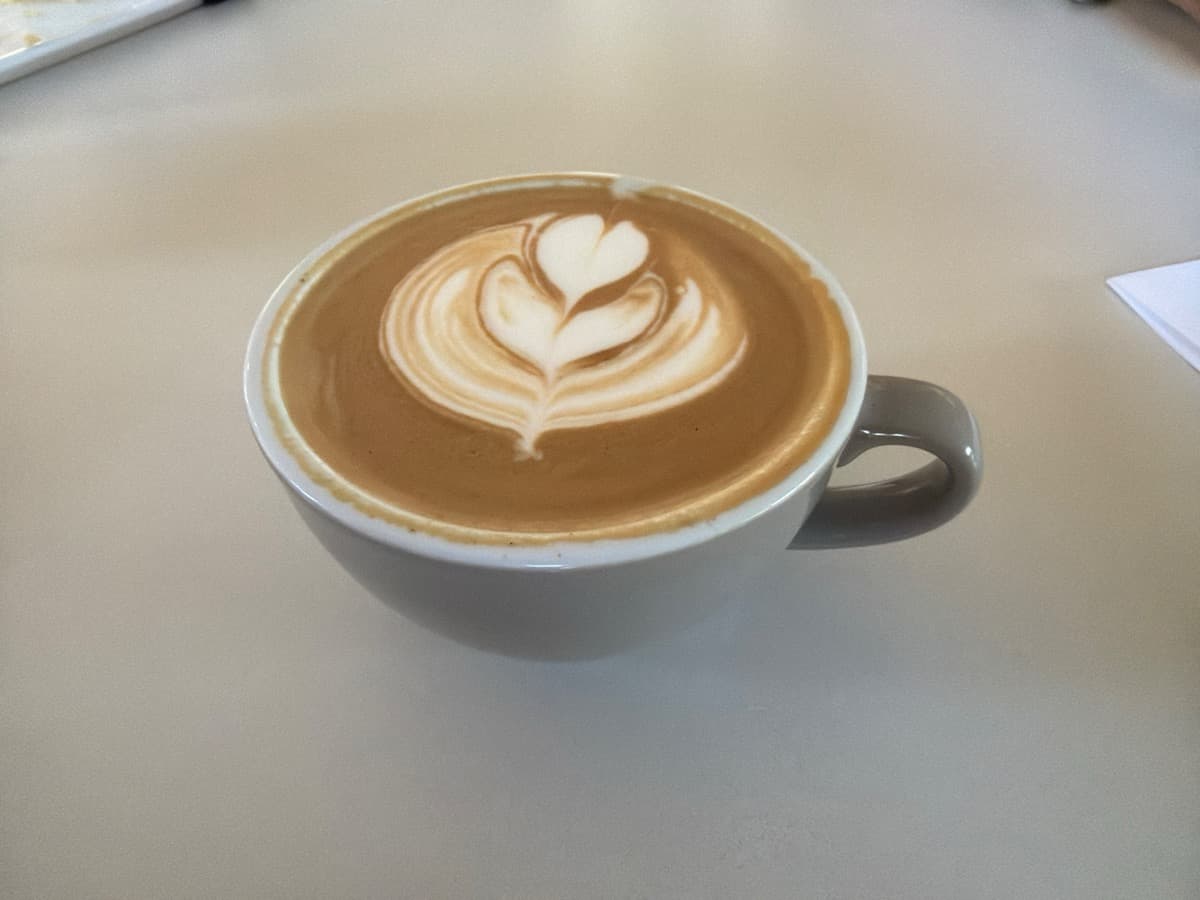 A cappuccino with a rosetta poured into the crema